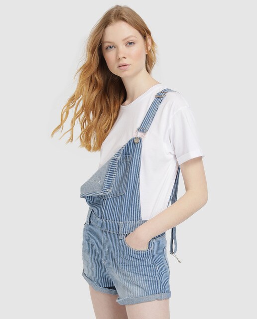 womens striped dungarees