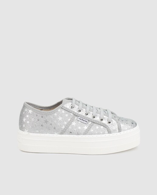 Zapatillas de lona de mujer Victoria de color gris con adorno estrellas Zapatillas de lona de mujer Victoria de color gris con adorno estrellas