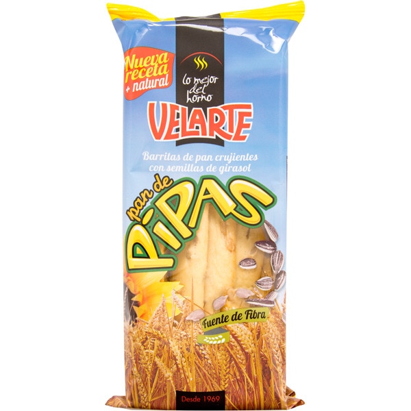 VELARTE Pipas barritas de pan crujientes con semillas de girasol pack 2x 60  g