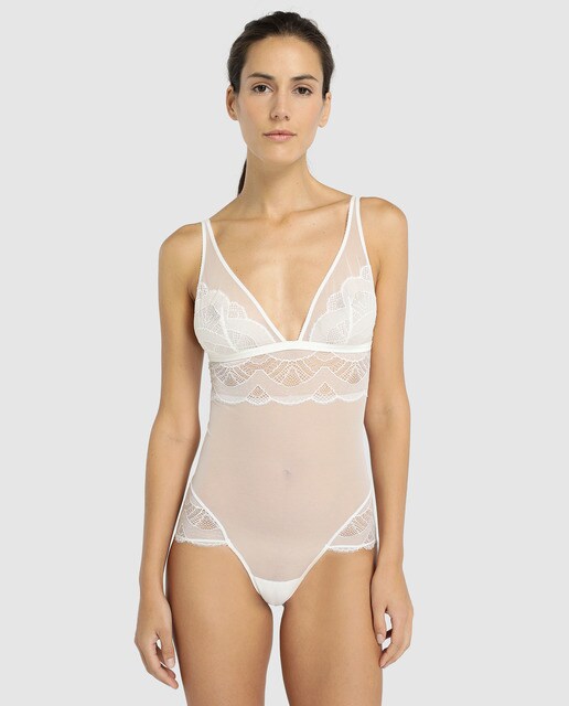 Body de tule com renda branco