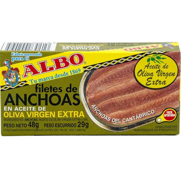 Anchovy fillets in extra virgin olive oil tin 30 drained weight g