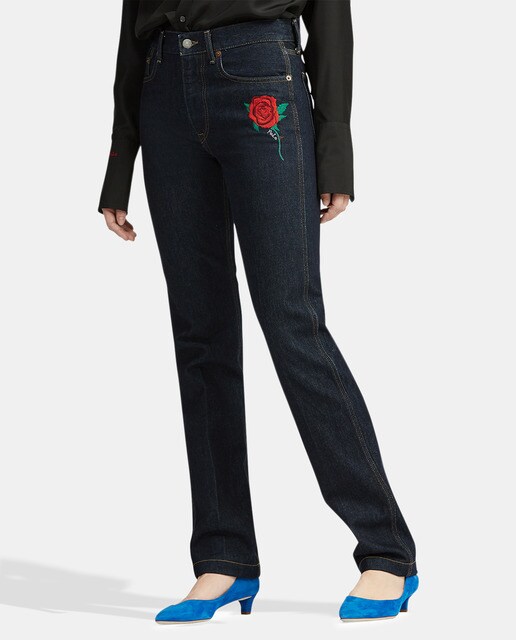embroidered straight leg jeans