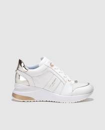 kurt geiger white and gold trainers