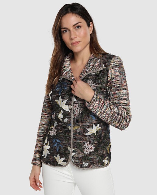 Y De Con Zero Lentejuelas Moda · Mujer Tweed Bordados Chaqueta qP6wa6