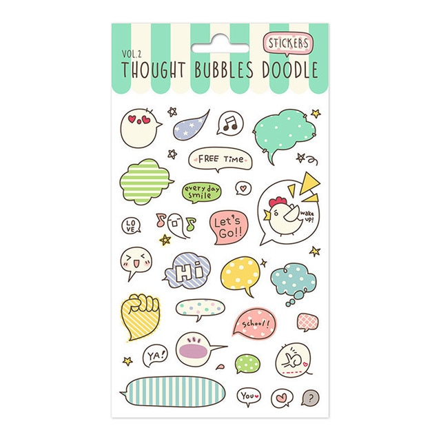 Set 28 Stickers Thought Bubble Doodle Grupo Erik Editores Blanco y Verde