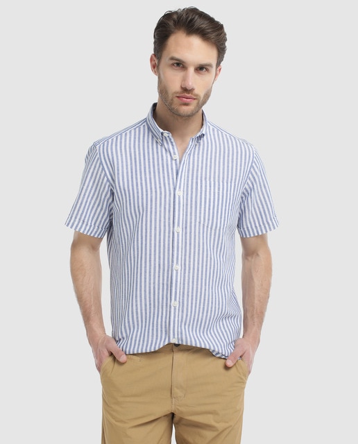 Camisa lino algodón hombre Unit raya