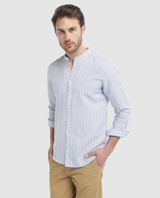 camisa lino hombre cuello mao