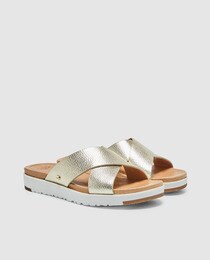 Sandalias En Mujer Ugg Planas De Color Oro Piel DH2WEIY9