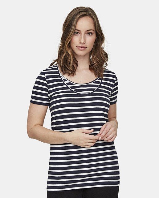 Camisola interior pós-parto com estampado às riscas e manga curta