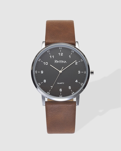 Reloj de hombre Pontina plateado y marrón