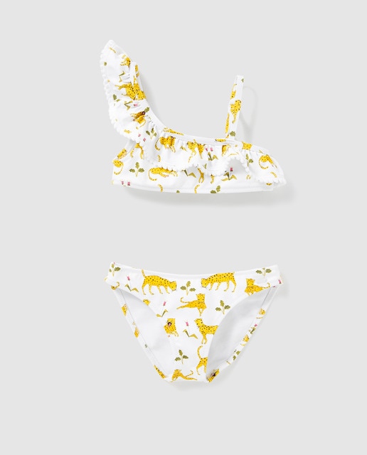 Bikini de niña B con B blanco con leopardos con SPF 40+
