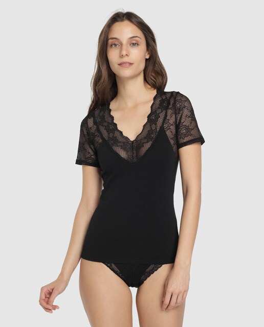 T-shirt de renda preta