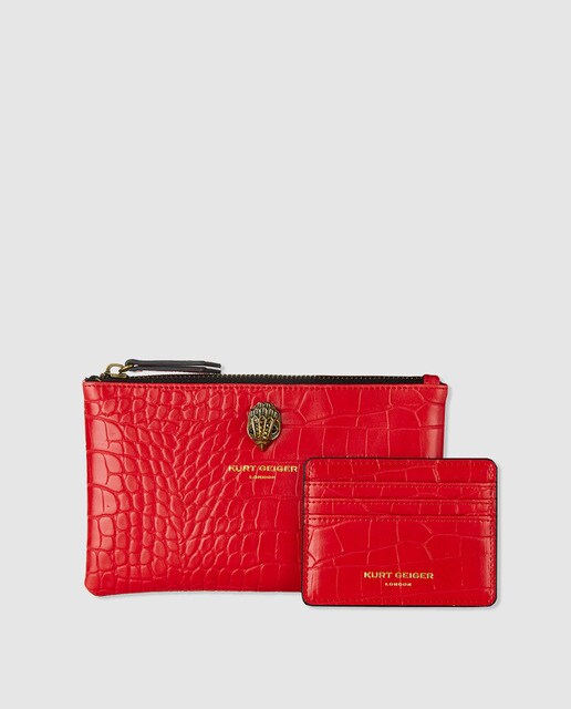 Conjunto de mala pouch e porta-cartões Kurt Geiger em pele vermelhos