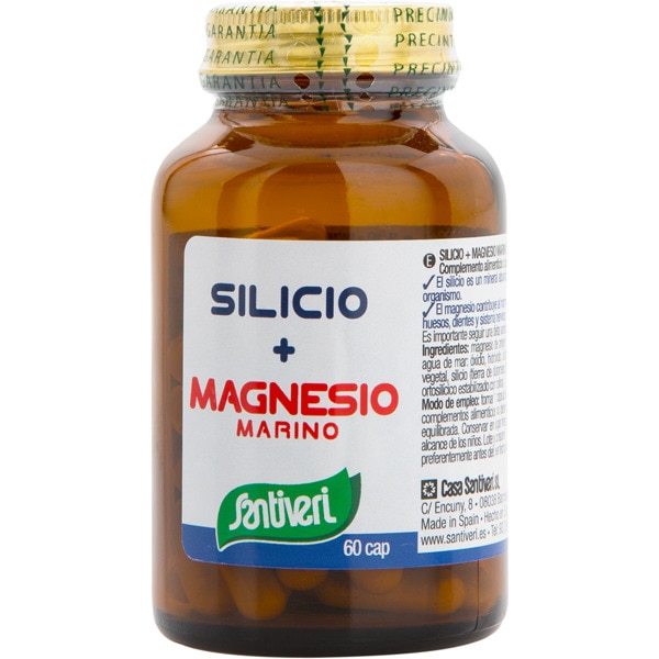 SANTIVERI silicio + magnesio marino bote 60 cápsulas para el funcionamiento de músculos, huesos, dientes y sistema nervioso