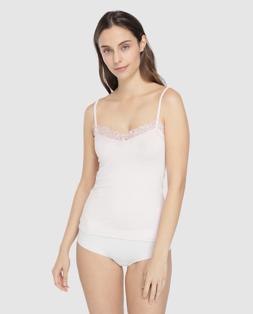 Camisola interior de renda rosa