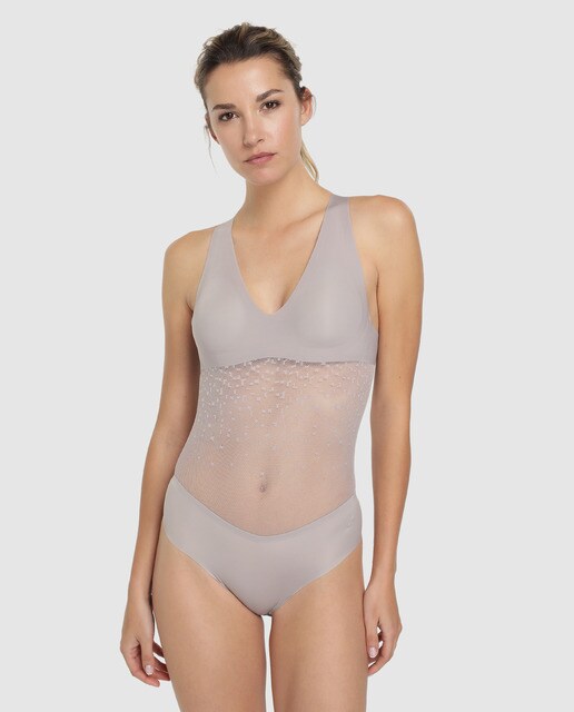 Body Zero Feel cinzento com renda