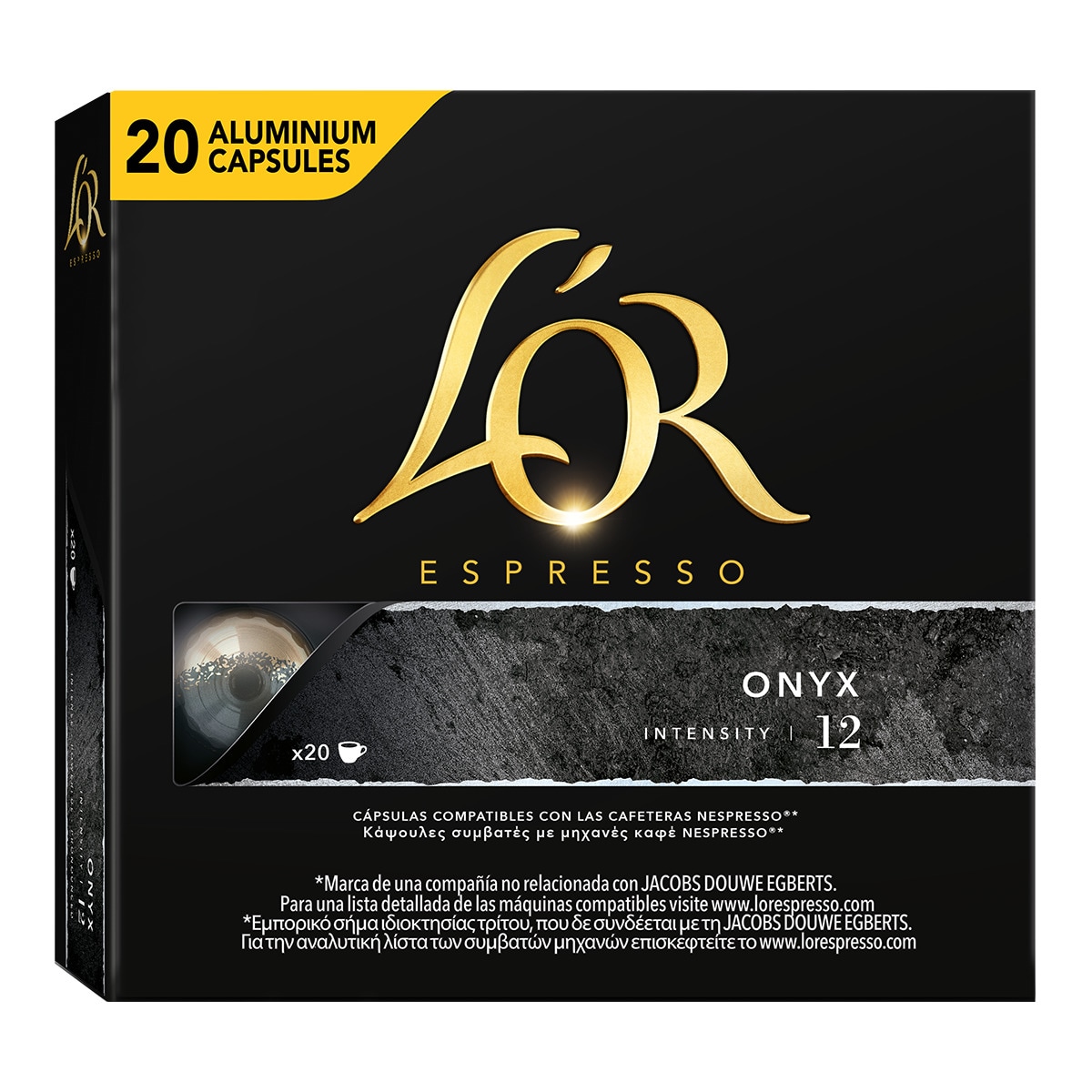 L'Or Espresso - Estuche 20 Cápsulas Café Onyx Intensidad 12 Compatibles Con Máquinas Nespresso En Oferta L'Or Espresso - Estuche 20 Cápsulas L'Or Espresso Café Onyx Intensidad 12 Compatibles Con Máquinas Nespresso Original.