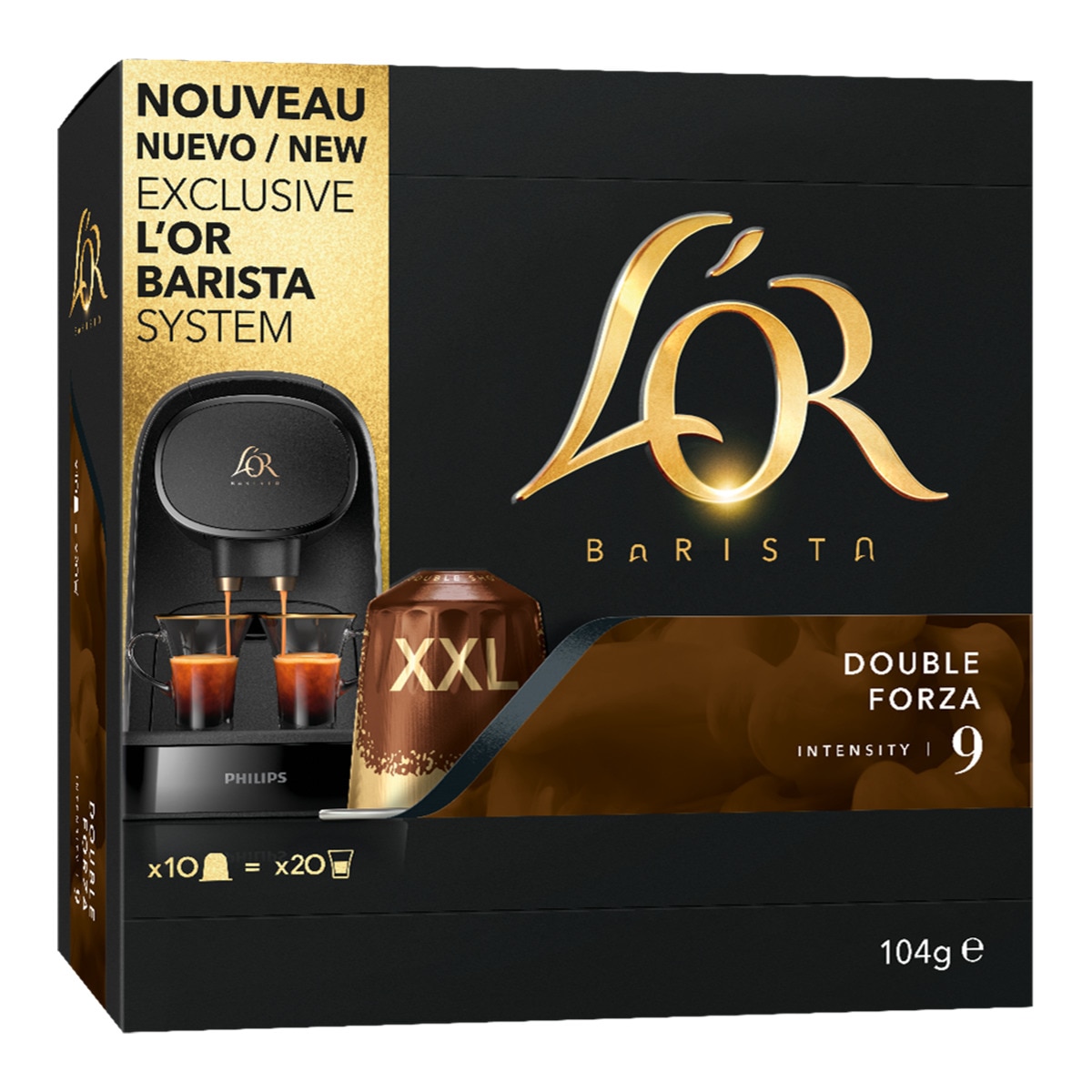 L'Or Barista - Estuche 10 Cápsulas Xxl L'Or Barista Café Double Forza Intensidad 9 Compatibles Con L'Or Barista System.