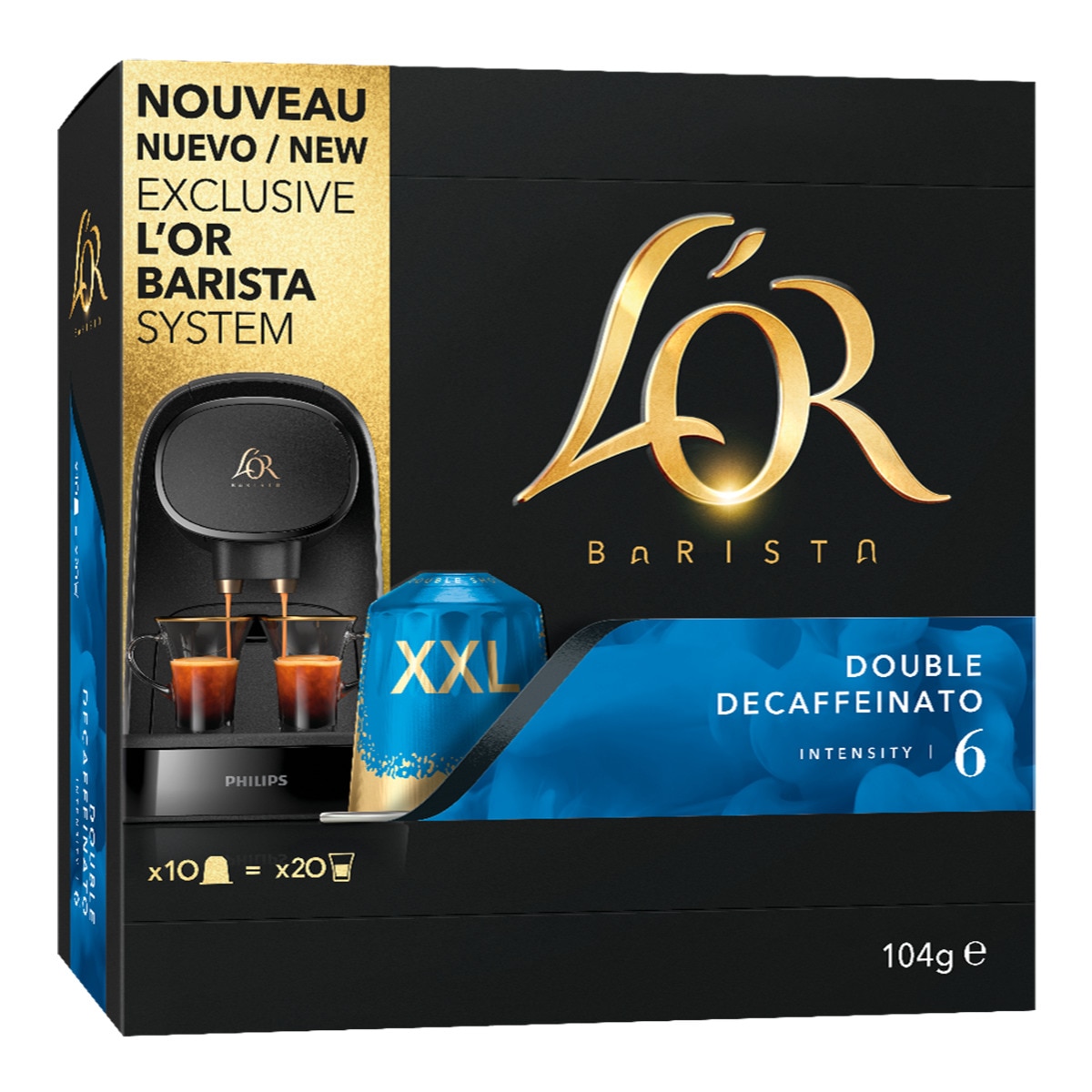 L'Or Barista - Estuche 10 Cápsulas Xxl L'Or Barista Café Double Decaffeinato Intensidad 6 Compatibles Con L'Or Barista System.