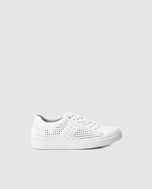 Color Blanco Con Y Xti Adorno De Lona Zapatillas Niña Perlas Perforaciones D92WEeYHI
