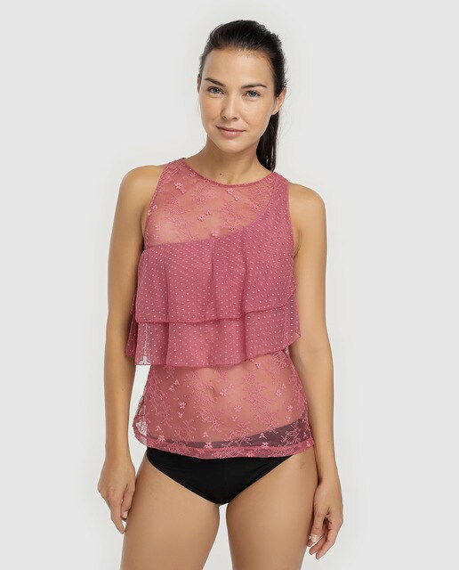 Top Benagil de renda com folho