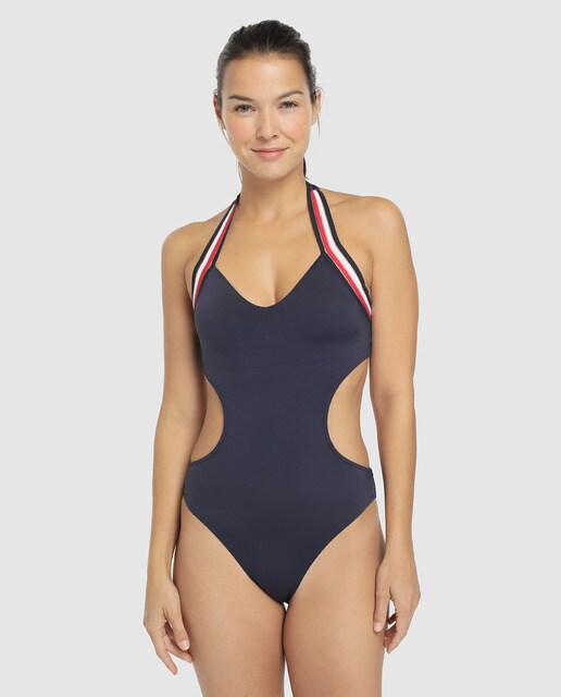 navy halter neck swimsuit