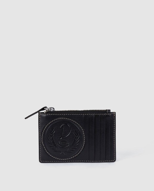 Porta-cartões de homem Dustin em pele preto com logótipo da marca e porta-moedas