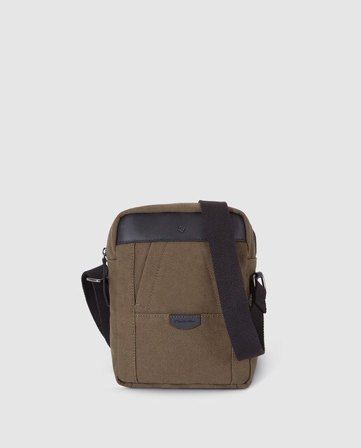 Mala a tiracolo de homem Emidio Tucci em tom caqui com fecho de correr