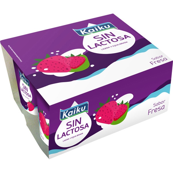 KAIKU yogur sabor a fresa sin lactosa pack 4 unidades 125 g