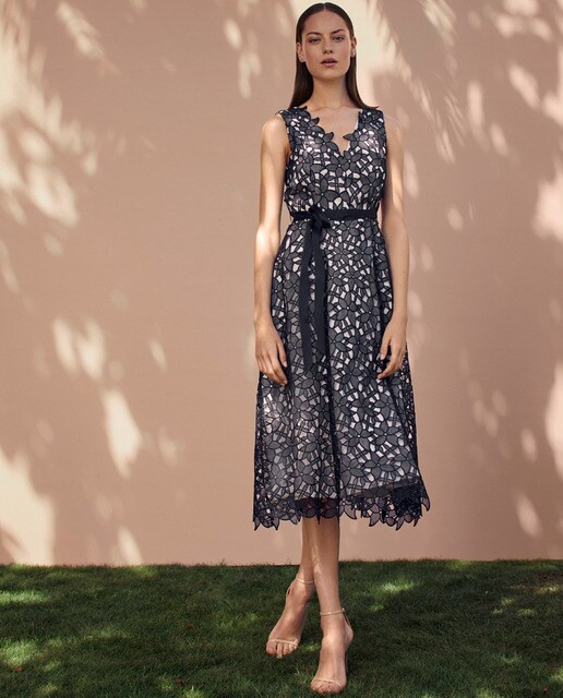floral guipure midi dress