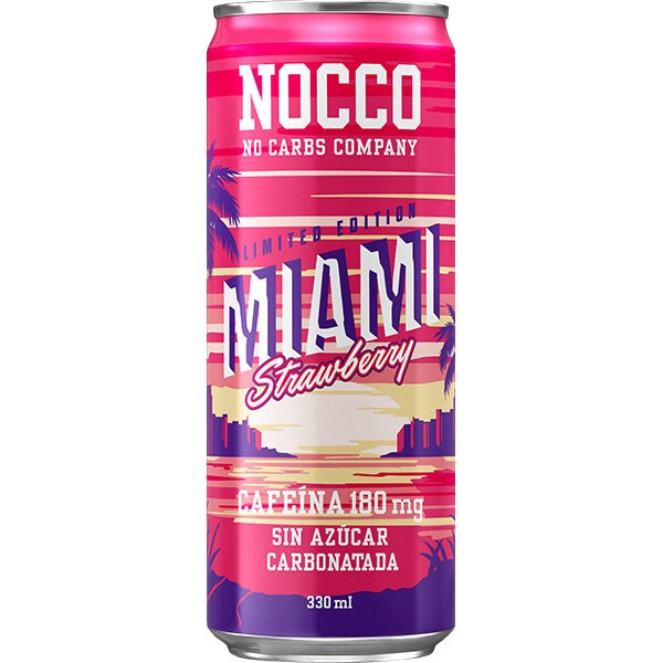 Miami fresa bebida energética enriquecida con BCAA y 180 mg de cafeína