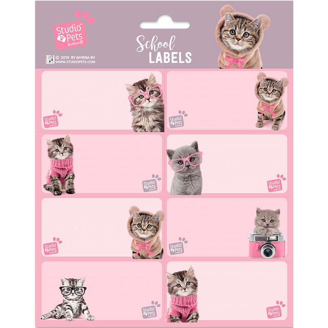 Pack 16 Etiquetas Escolares Grupo Erik Studio Pets Cats 2019 Rosa y Malva.