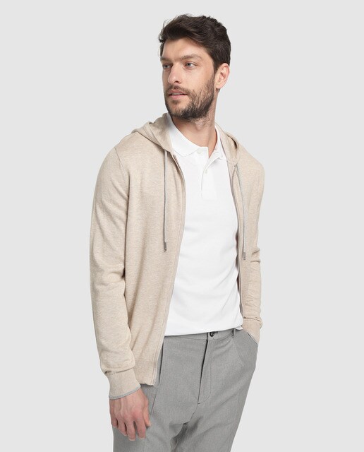 beige hooded cardigan