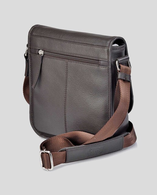 Bandolera de hombre Pierre Cardin de piel topo con solapa y asa