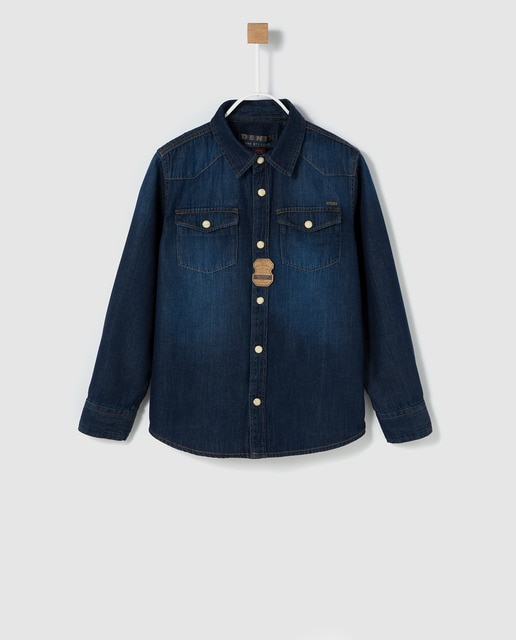 Camisa de niño Brotes efecto vaquero en azul