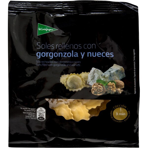 EL CORTE INGLES pasta fresca soles rellena con gorgonzola y nueces 2 raciones envase 250 g