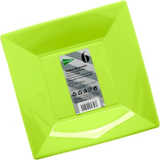EL CORTE INGLES plato postre cuadrado verde reutilizable 18x18cm paquete 6 unidades