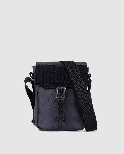 Mala a tiracolo grande de homem Dustin de algodão azul-marinho com aba combinada