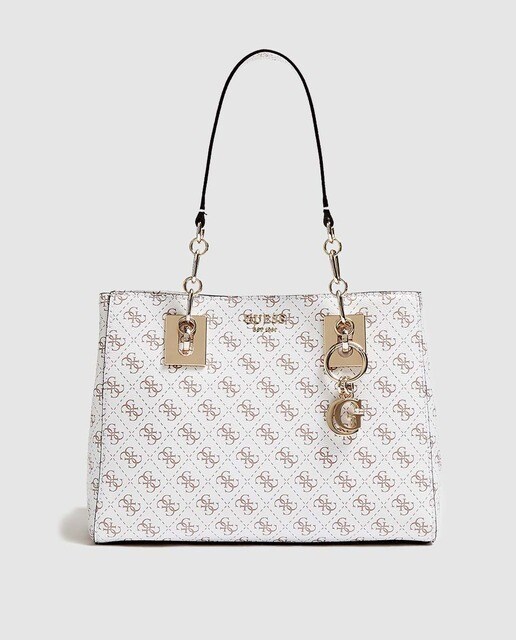 Bolso de hombro Guess en blanco con print de logos a contraste · Guess