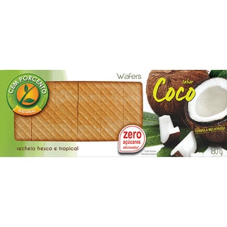 Cem Porcento Bolachas Wafer de Fibra e Coco embalagem 180 g