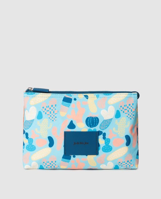 Estojo azul Jo & Mr. Joe com estampado multicolor e fecho de correr