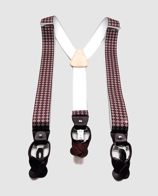 Suspensórios elásticos Dustin bordeaux com estampado tipo xadrez