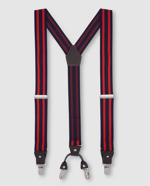 Suspensórios elásticos Studio Classics às riscas azul-marinho e vermelhos