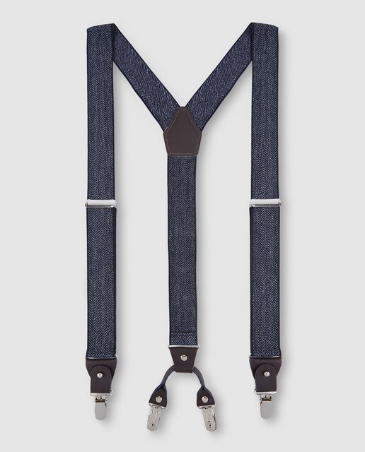 Suspensórios elásticos Studio Classics azul-marinho com estampado de espiga cinzento