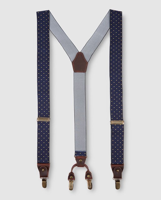 Suspensórios elásticos Studio Classics azul-marinho com micro losangos amarelos