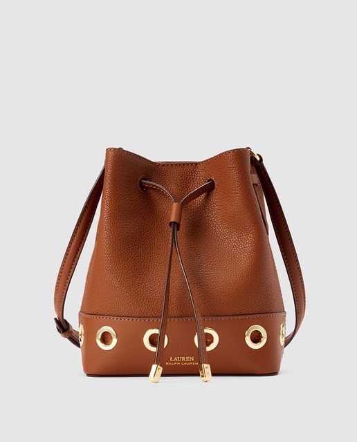 Lauren Ralph Small Brown Leather Bucket Bag With Grommets Lauren Ralph Small Brown Leather Bucket Bag With Grommets