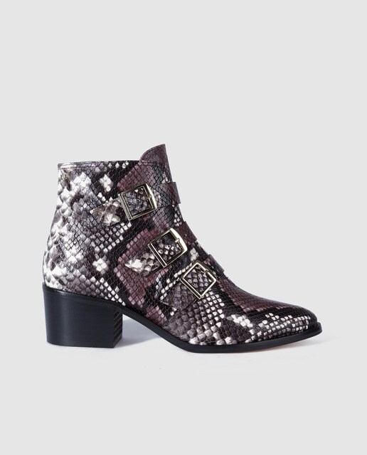 Botines de mujer Martinelli de piel con estampado de serpiente Botines de mujer Martinelli de piel con estampado de serpiente