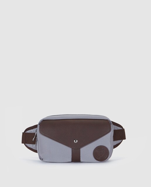 Bolsa de cintura de homem Dustin cinzenta e castanha com fecho de correr