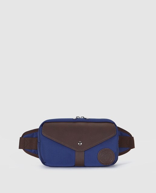 Bolsa de cintura de homem Dustin azul-marinho e castanha com fecho de correr