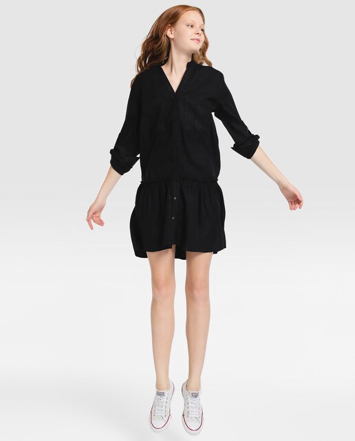 Vestido Easy Wear de manga comprida com folho